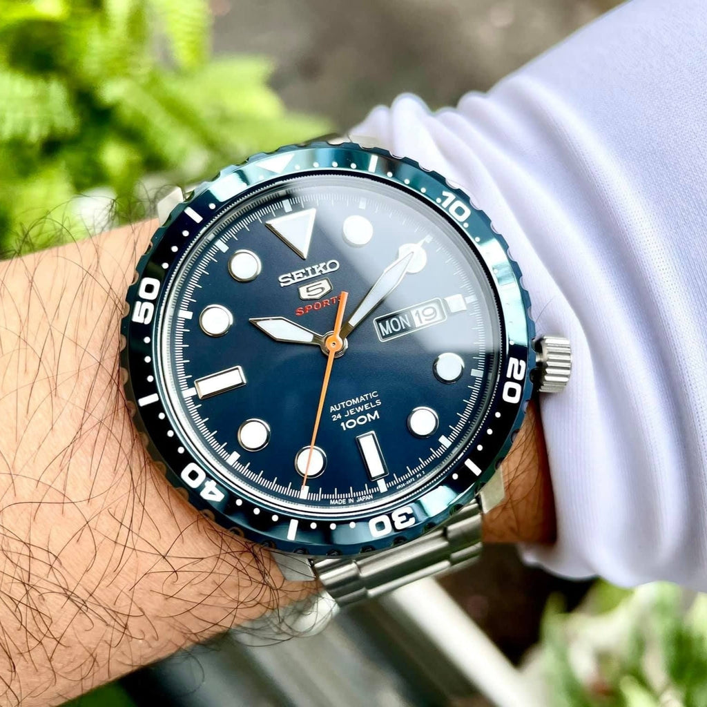 Seiko 5 Sports Automatic Blue Dial Silver Steel Strap Watch for Men - SRPC63J1