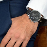 Hugo Boss Integrity Chronograph Black Dial Black Leather Strap Watch for Men - 1513777