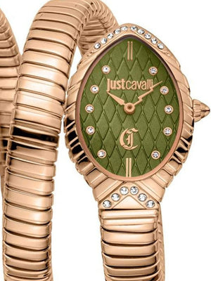 Just Cavalli Specchio Green Dial Rose Gold Steel Strap Watch for Women - JC1L323M0045