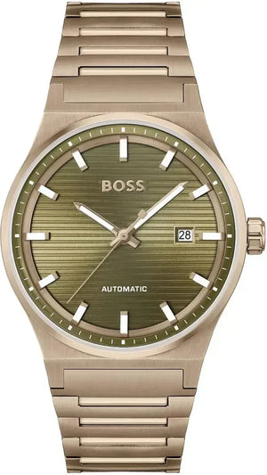 Hugo Boss Candor Automatic Olive Green Dial Brown Steel Strap Watch for Men - 1514184