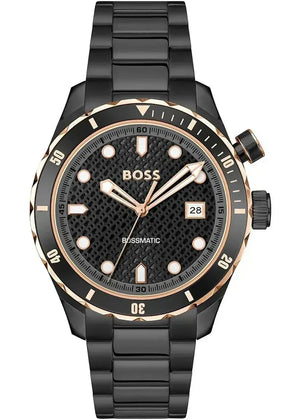 Hugo Boss Bossmatic Automatic Black Dial Black Steel Strap Watch for Men - 1514215