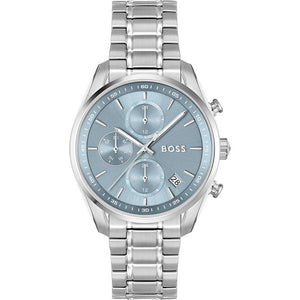 Hugo Boss Grand Tour Chronograph Ice Blue Dial Silver Steel Strap Watch for Women - 1502767
