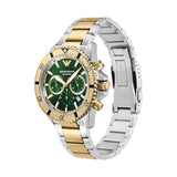 Emporio Armani Sea Explorer Chronograph Green Dial Two Tone Steel Strap Watch for Men - AR11586