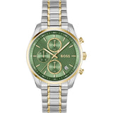 Hugo Boss Grand Tour Chronograph Green Dial Two Tone Steel Strap Watch for Women - 1502766