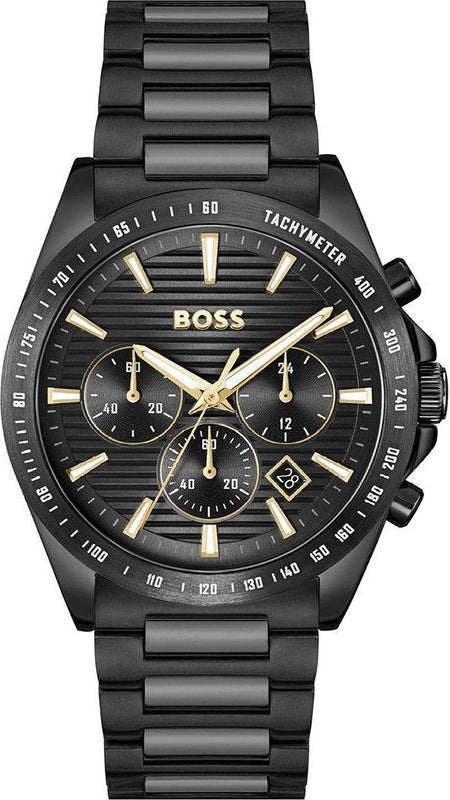 Hugo Boss Strike Chronograph Black Dial Black Steel Strap Watch for Men - 1514291