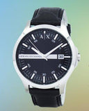 Armani Exchange Hampton Chronograph Black Dial Black Leather Strap Watch For Men - AX2101