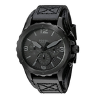 Fossil Nate Chronograph Black Dial Black Leather Strap Watch for Men - JR1510