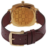 Gucci Grip Quartz Yellow Gold Dial Maroon Leather Strap Watch For Women - YA157405