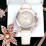 Swarovski Octea Chrono Crystals White Dial White Leather Strap Watch for Women - 5671150