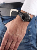 Hugo Boss Jackson Black Dial Black Leather Strap Watch for Men - 1513369