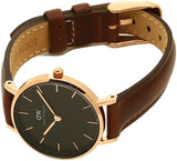 Daniel Wellington Classic Petite St Mawes Black Dial Brown Leather Strap Watch For Women - DW00100225