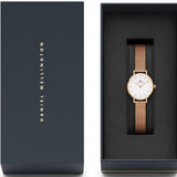 Daniel Wellington Petite Pressed Melrose White Dial Gold Mesh Bracelet Watch For Women - DW00100447