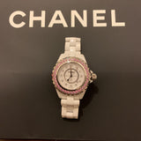 Chanel J12 Sapphire Bezel Ceramic White Dial White Steel Strap Watch for Women - J12 H2010