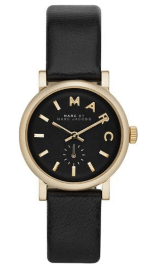 Marc Jacobs Baker Black Dial Black Leather Strap Watch for Women - MBM1273