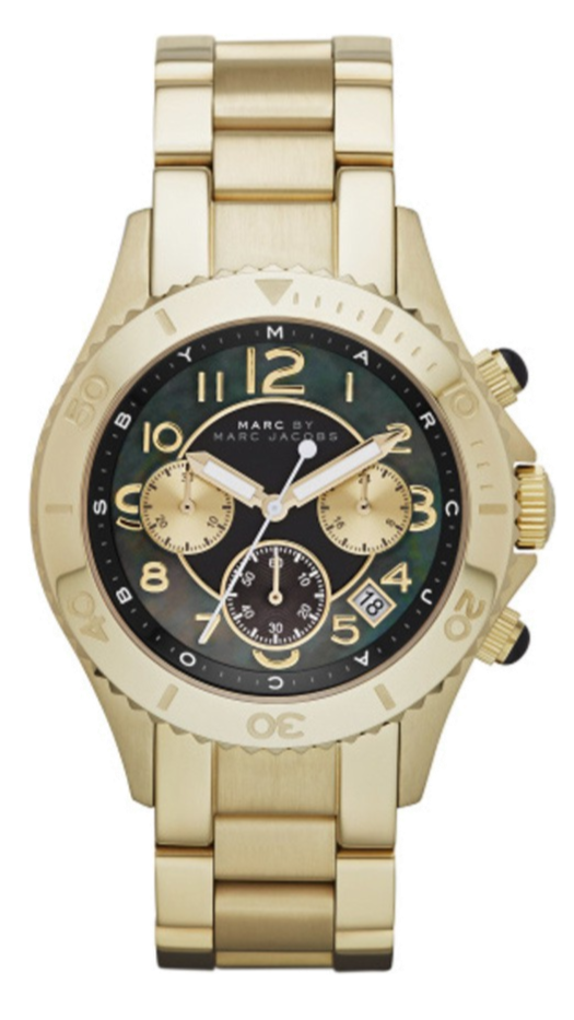 Marc Jacobs Rock Chronograph Black Dial Gold Steel Strap Watch for Women - MBM3253