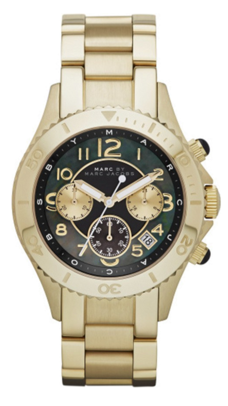 Marc Jacobs Rock Chronograph Black Dial Gold Steel Strap Watch for Women - MBM3253