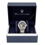 Maserati Stile Skeleton Automatic Black Dial Silver Steel Strap Watch For Men - R8823142002