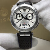 Versace Aion Chronograph White Dial Brown Leather Strap Watch for Men - VBR010017