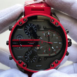 Diesel Mr Daddy 2.0 Chronograph Black Dial Red Silicone Strap Watch For Men - DZ7370