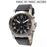 Marc Jacobs Larry Chronograph Black Dial Black Leather Strap Watch for Men - MBM5033
