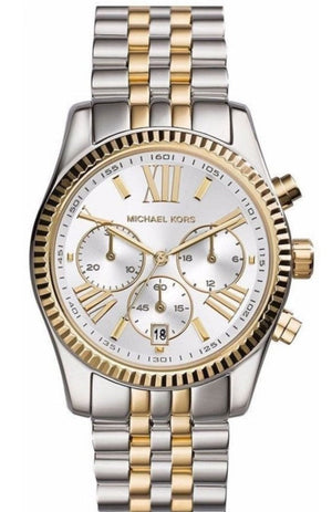 Michael Kors Lexington Chronograph Silver Dial Two Tone Steel Strap Watch for Women - MK5955