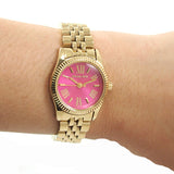 Michael Kors Lexington Quartz Pink Dial Gold Steel Strap Watch For Women - MK3270