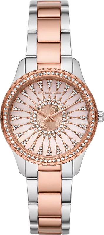 Michael Kors Layton Three Hand Pink Dial Two Tone Steel Strap Watch For Women - MK6894