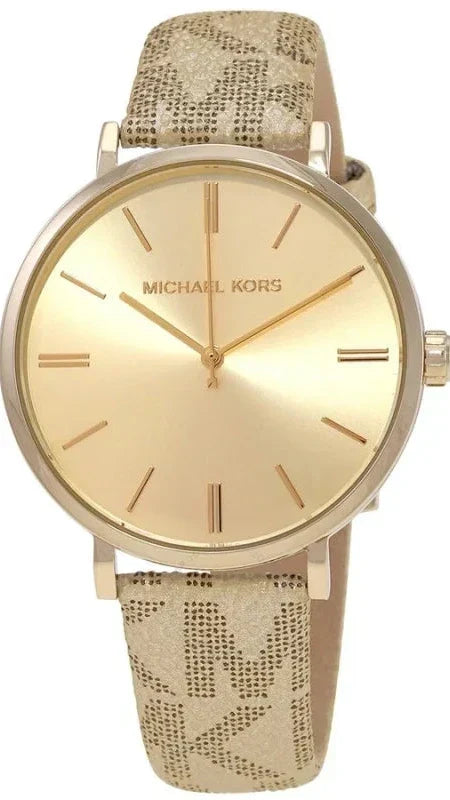 Michael Kors Addyson Quartz Gold Dial Gold Leather Strap Watch for Women - MK2952