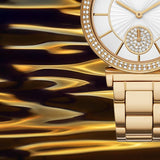 Michael Kors Abbey Three-Hand Analog White Dial Gold Steel Strap Watch for Women - MK4615