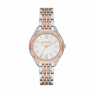 Michael Kors Mindy Three Hand White Dial Two Tone Steel Strap Watch For Women - MK7077