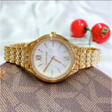 Michael Kors Mindy Three Hand White Dial Rose Gold Steel Strap Watch for Women - MK7078