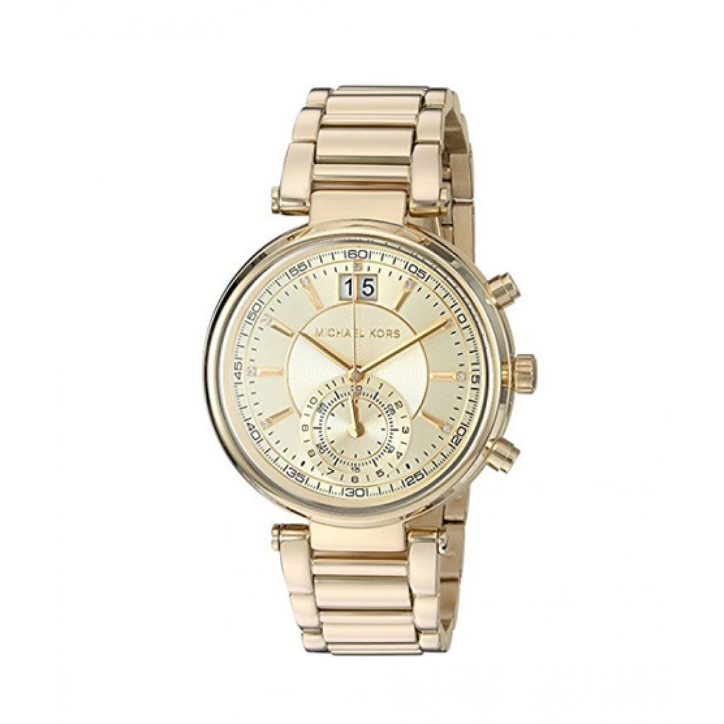 Michael Kors Sawyer White Dial Gold Steel Strap Watch for Women - MK6362