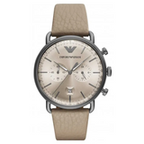 Emporio Armani Aviator Chronograph Grey Dial Beige Leather Strap Watch For Men - AR11107