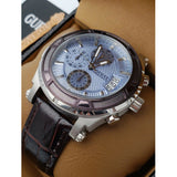 Guess Pinnacle Chronograph Quartz Blue Dial Brown Leather Strap Watch For Men - W0673G1