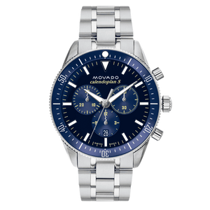 Movado Heritage Calendoplan Chronograph Blue Dial Silver Steel Strap Watch For Men - 3650124