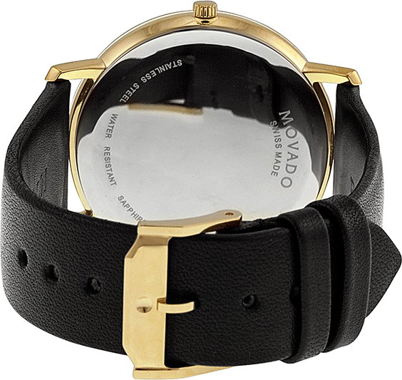 Movado TC Silver Dial Black Leather Strap Watch For Men - 606695