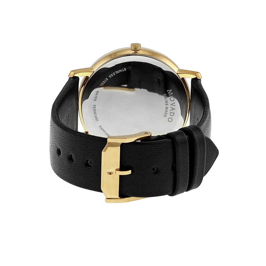Movado TC Silver Dial Black Leather Strap Watch For Men - 606695