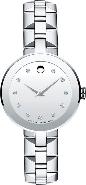 Movado Sapphire Diamonds Silver Dial Silver Steel Strap Watch For Women - 606814