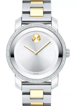 Movado Bold Diamonds Silver Dial Two Tone Steel Strap Watch for Women - 3600451