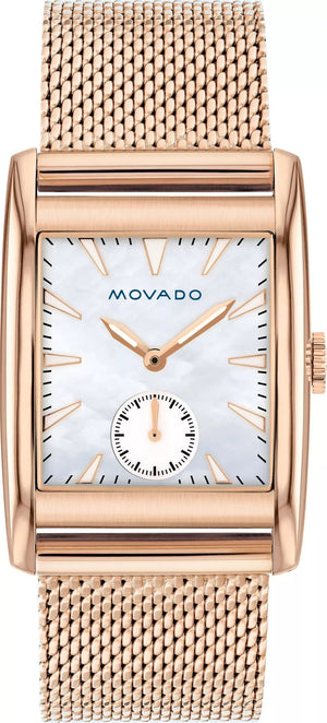 Movado Heritage White Mother of Pearl Dial Rose Gold Mesh Bracelet Watch For Women - 3650041