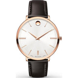 Movado Ultra Slim Silver Dial Brown Leather Strap Watch For Women - 0607093