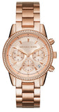 Michael Kors Ritz Chronograph Rose Gold Dial Rose Gold Steel Strap Watch for Women - MK6357