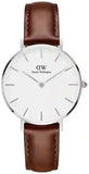 Daniel Wellington Classic Petite St Mawes White Dial Brown Leather Strap Watch For Women - DW00100187