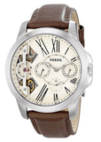 Fossil Grant Twist Multi-Function White Dial Brown Leather Strap Watch for Men - ME1144