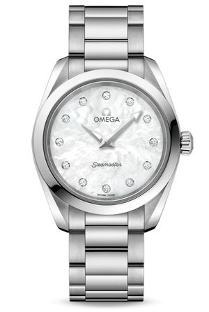 Omega Seamaster Aqua Terra Quartz Diamonds Mother of Pearl Dial Silver Steel Strap Watch for Women - 220.10.28.60.55.001