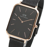 Daniel Wellington Quadro Pressed Ashfield Black Dial Black Mesh Strap Watch for Women - DW00100467