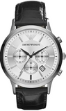 Emporio Armani Renato Chronograph Silver Dial Black Leather Strap Watch for Men - AR2436