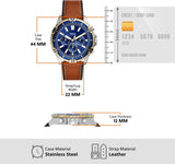 Fossil Garrett Chronograph Blue Dial Brown Leather Strap Watch for Men - FS5625