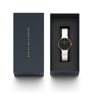 Daniel Wellington Classic Petit Dover Black Dial White NATO Strap Watch For Women - DW001000312