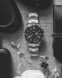 Fossil Grant Sport Chronograph Black Dial Silver Steel Strap Watch for Men - FS5236